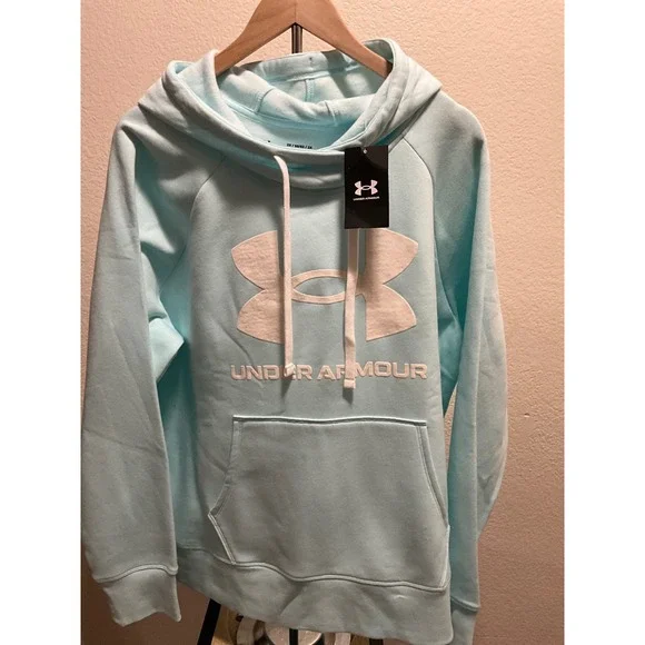 Under Armour Women's Loose Fit Logo Hoodie Light Aqua Blue Size 2XL little stain - Picture 4 of 5